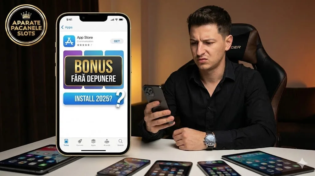 Ilustrație cu o persoană și telefoane despre întrebarea instalării unei aplicații