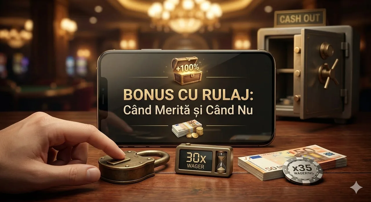 Ilustrație conceptuală cu un telefon despre bonusuri cu rulaj, lacăt și obiecte marcate 30x și x35